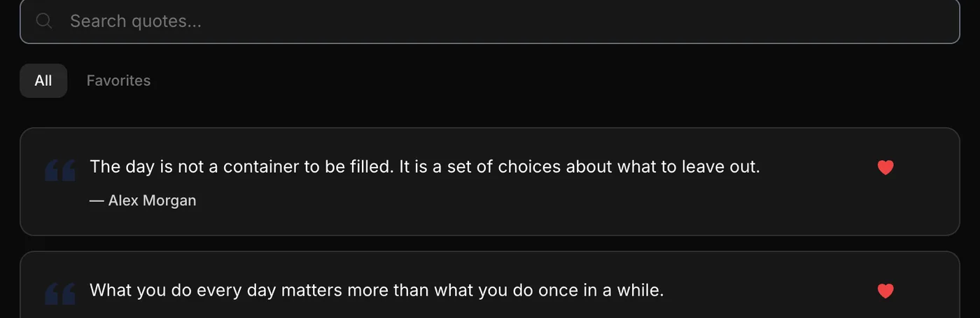 Two saved quotes marked as favourites